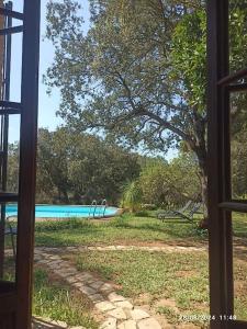 a view of a swimming pool from a window at Finca SAlzinar in Inca +29 photos