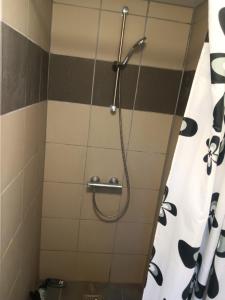 eine Dusche mit Schlauch im Badezimmer in der Unterkunft Fjeldgaard - Aarup in Årup + 43 Fotos