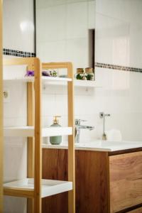 a small bathroom with a sink and a sink at Le Secret du Château in Beyren-lès-Sierck +40 photos