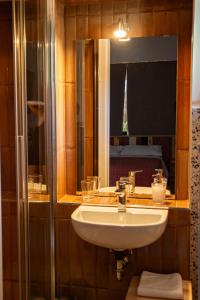 un bagno con lavandino e specchio di B&B Buongiorno Caprarola a Caprarola Altre 37 foto