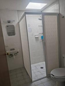 a bathroom with a shower and a toilet at Rento casa por día, semana o mes in San Juan Xilotzingo