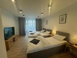 Postel nebo postele na pokoji v ubytování Apartmán Strážske s balkónom