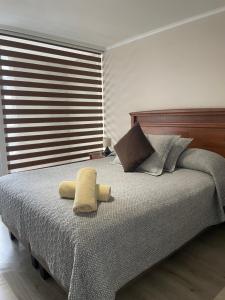 コンセプシオンにあるDepartamento Maipú Ponienteのベッドルーム1室(黄色いタオル付きのベッド1台付)