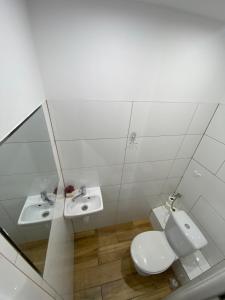 a bathroom with a toilet and a sink at Może nad morze in Gdańsk +30 photos