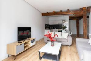 a living room with a couch and a tv at Piso moderno en el centro detrás del edificio Banco Santander in Santander