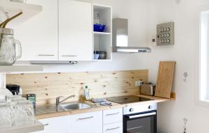 OrmarydPet Friendly Home In Ormaryd的带白色橱柜和水槽的厨房