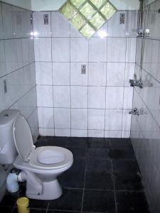 a bathroom with a toilet and a shower at Tranquil Retreat in Unawatuna