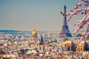 a city with the eiffel tower in the background at Anh Dao 3 - Studio, centre ville, tiamconciergerie in Champs-Sur-Marne