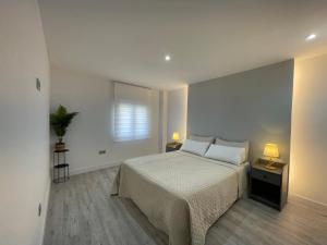 Un dormitorio con una cama grande y una ventana. en Voix du Monde, en Tudela 26 fotos más