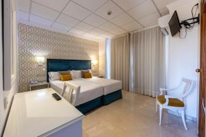 una habitación de hotel con una cama y un escritorio en Hotel Sacromonte, en Granada