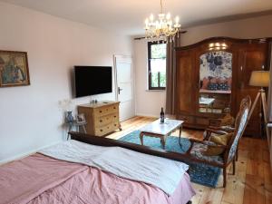 TV a/nebo společenská místnost v ubytování Minicamping und B&B Apartment Hintergarten