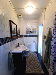 a bathroom with a sink and a mirror at gemütliches Ferienhaus - Höga Kusten Region in Ramsele