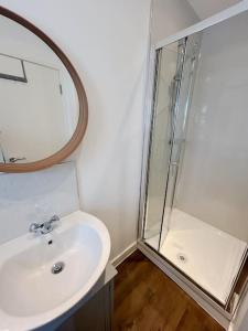 a bathroom with a sink and a shower at Wellington Road Apartment 5 in Southtown