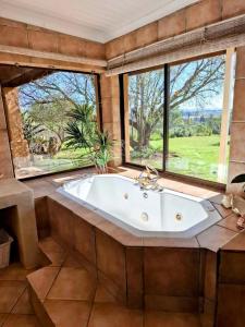 a large bath tub in a room with windows at Simunye Cottage in Simondium