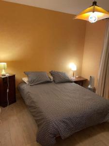 a bedroom with a large bed with two pillows at Maison vacances Biarritz sud - plages à pied in Bidart