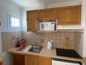 a kitchen with a sink and a microwave at Appartement T2 avec balcon, cuisine équipée, parking - FR-1-593-28 in Les Angles
