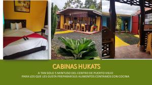 due foto di un hotel con un letto e una casa di Cabinas Hukats Secret Jungle a Puerto Viejo