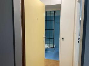 ein Badezimmer mit Toilette und Spiegel in der Unterkunft Bright and practical Studio - Art 16 in Zürich + 6 Fotos