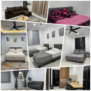 a collage of pictures of a bedroom and a living room at Azzahra Homestay Scientex Kundang Jaya in Rawang