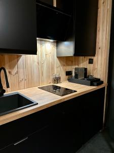 Kuchyň nebo kuchyňský kout v ubytování Black Deer - z Sauną na Tarasie, Jacuzzi i Widokiem na Góry - by Deer Hills Luxury Apartments