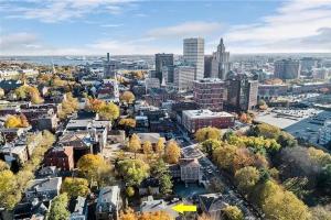 an aerial view of a city with trees and buildings at Downtown, Near RISD & Train, Walk Everywhere in Providence