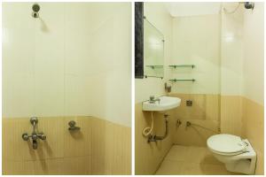 two pictures of a bathroom with a toilet and a sink at Hotel O Unique Inn in Dhule +16 photos
