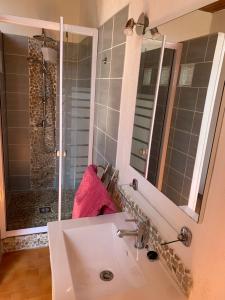 a bathroom with a sink and a shower at T2 cœur de ville La Londe-Les-Maures in La Londe-les-Maures +3 photos