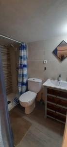 ein kleines Badezimmer mit Toilette und Waschbecken in der Unterkunft Habitación completa e independiente in Creixell