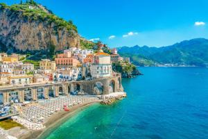 an aerial view of positano on the amalfi coast at Praiano Amalfi Coast Casa con Vista Mare in Praiano