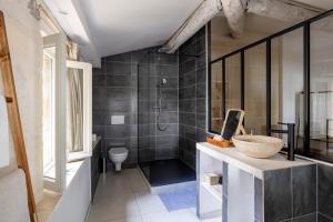 a bathroom with a shower and a toilet and a sink at Charmante maison en Arles : La Roquette in Arles