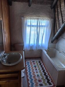a bathroom with a sink and a tub and a window at Botterblom 1 in Middelburg