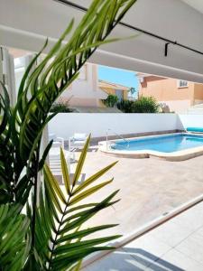 a palm tree in front of a swimming pool at Casa Palma by Rental Hero in Los Alcázares