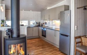 a kitchen with a fireplace in the middle of it at Nice Home In Manstad With Kitchen in Saltnes