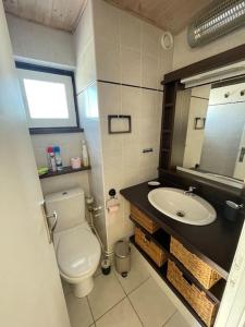 um banheiro com vaso sanitário e pia em Joli studio refait à neuf em Chamrousse