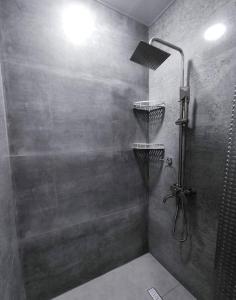 a bathroom with a shower with a shower head at Orbi Apartment near sea in Angisa