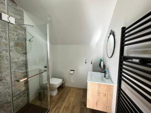 a bathroom with a toilet and a sink and a shower at El Páramo in Castronuevo de Esgueva +20 photos