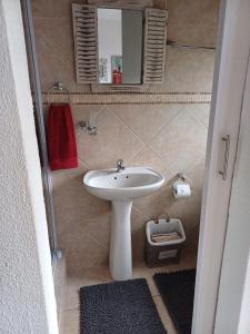 a bathroom with a white sink and a mirror at La Grâce, Durbanville in Cape Town