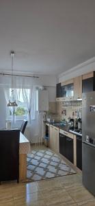 a kitchen with a refrigerator and a counter top at Alinaalis in Zărneşti +27 photos