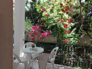 a table and chairs on a balcony with flowers at B & B La Magnolia in Specchiolla