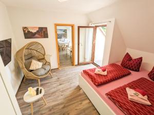 Postel nebo postele na pokoji v ubytování B6 - Urlaubsmagie - Inmitten der Sächsischen Schweiz mit Balkon mit Ausblick auf die Sandsteine