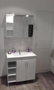 y baño con lavabo blanco y espejo. en L'appartement d'Aymar, en Moulins