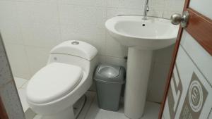 a bathroom with a toilet and a sink at Mini Apartamento en Casa San Martin in Tarapoto