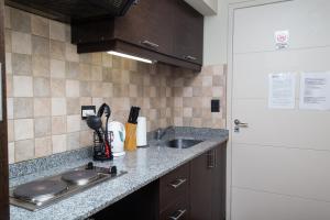 a kitchen with a sink and a counter top at Apart 460 in San Carlos de Bariloche +29 photos