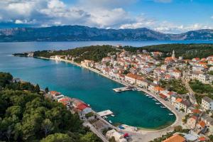 an aerial view of a small town on a body of water at Apartments by the sea Povlja, Brac - 710 in Povlja
