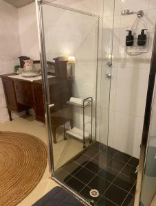 een douche met een glazen deur in een badkamer bij Country Blues in Burra