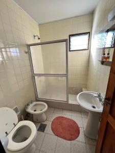 a bathroom with a toilet and a sink and a shower at La Casa de los Abuelos in Gualeguaychú