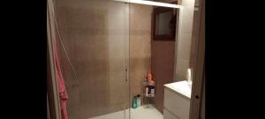 a bathroom with a shower with a toilet and a sink at El dulce in Pulpí
