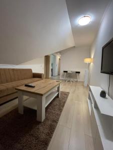 a living room with a couch and a table at Apartment in the Villa Northern Dreams #3 PARKING INCLUDED IN PRICE in Timişoara