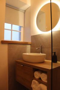 丁沃尔One bedroom Flat in Dingwall的带水槽和镜子的浴室