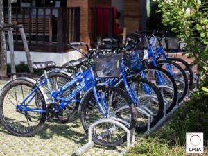 a row of blue bikes parked next to each other at Lipda Resort in Ban Nong Hin